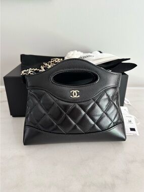 CHANEL Nano 31 Black Quilted Calfskin Mini Tote with Chain